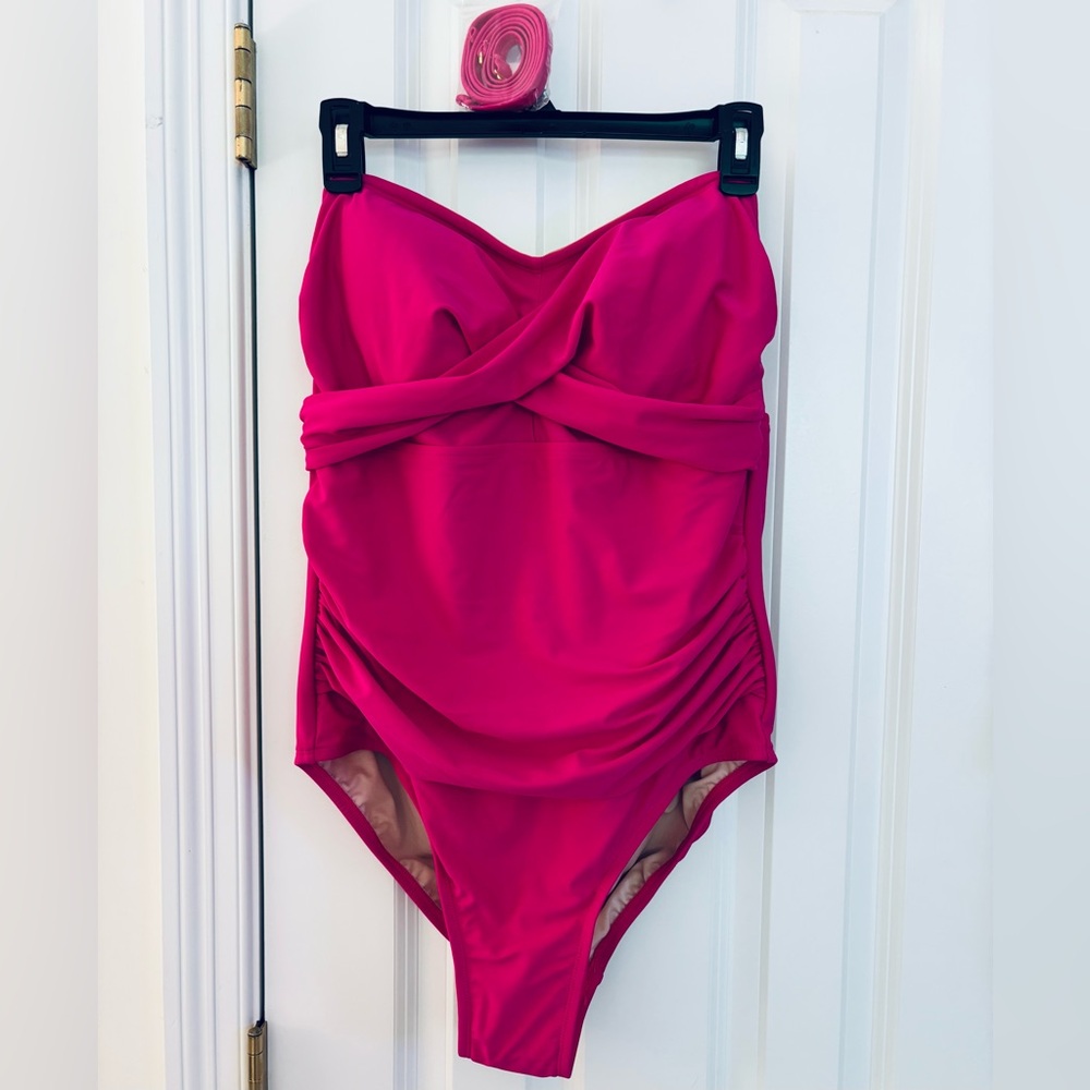 Kona Sol Swimsuit Hot Pink One Piece bandeau NWT 16 beach cruise resort vacation - Picture 3 of 6